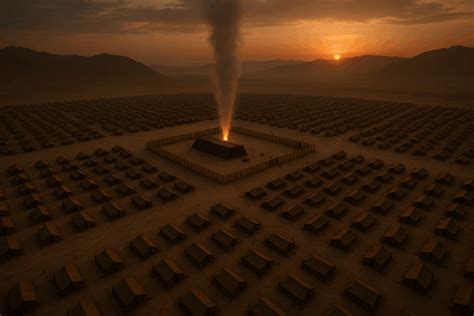 Rappresentazione dell'accampamento israelita con soldati spaventati