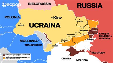 Mappa dell'Ucraina con evidenziate le aree colpite dal conflitto
