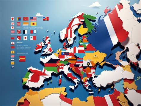 Mappa dell'Europa con bandiere di diversi paesi e icone linguistiche