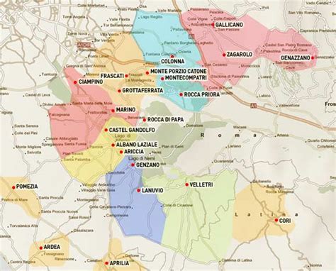 Mappa dei Castelli Romani con evidenziate le aree urbane
