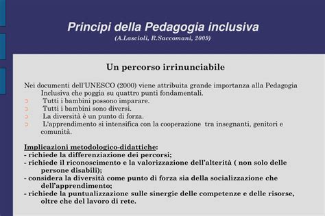 Schema che illustra i principi della pedagogia inclusiva