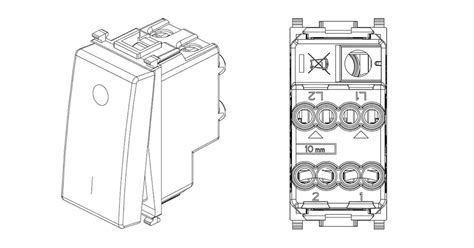 Illustrazione di un interruttore bipolare con dettagli costruttivi