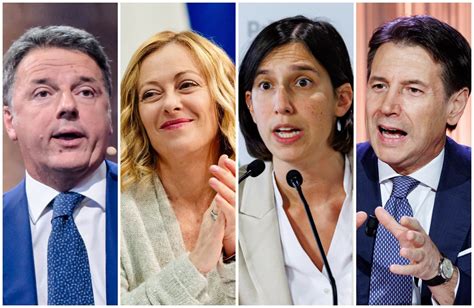 Illustrazione satirica di leader politici che cavalcano un'onda di 