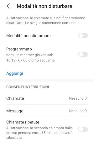 Schermata delle impostazioni 