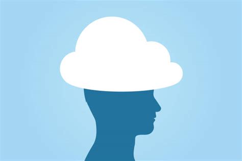Illustrazione di una persona con la testa tra le nuvole, che simboleggia pensieri confusi