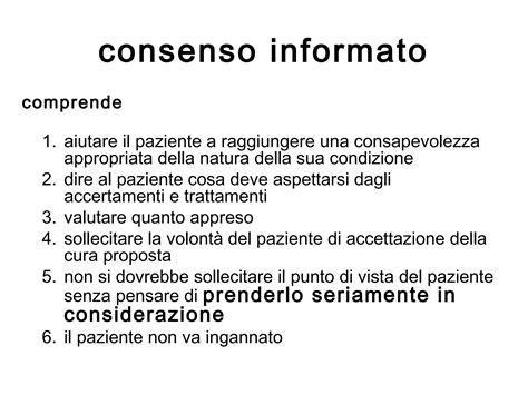 Schema che illustra i componenti del consenso informato