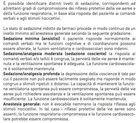 Diagramma che illustra i diversi livelli di sedazione