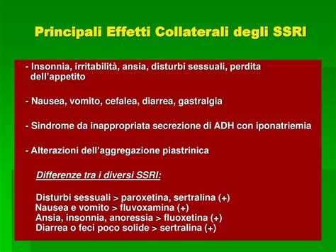 Grafico comparativo degli effetti collaterali degli SSRI