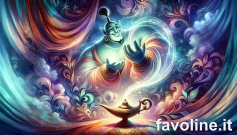 Aladino in una caverna con una lampada magica