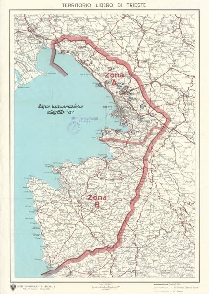 Cartina dell'Istria durante il periodo del Territorio Libero di Trieste