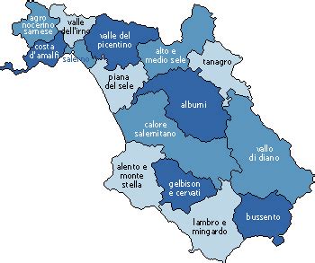 Mappa della provincia di Salerno con evidenziate le aree dove operano i professionisti citati