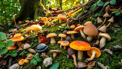 Diverse specie di funghi commestibili e medicinali