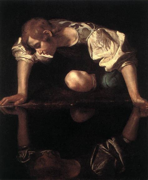 statua di Narciso che si specchia in una fonte