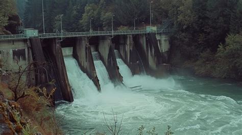 Una diga idroelettrica con acqua che scorre