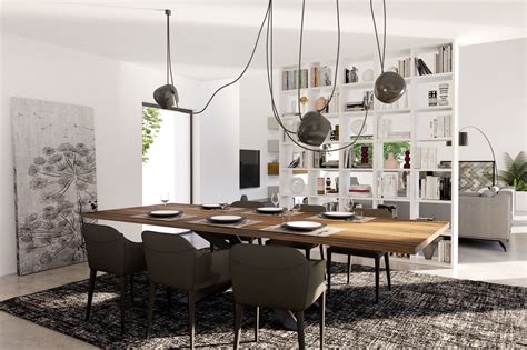 Schema di una sala da pranzo con tavoli e carrello vivande