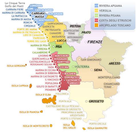 Mappa della Versilia con i principali stabilimenti balneari