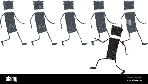 Una persona che cammina in direzione opposta a un gruppo