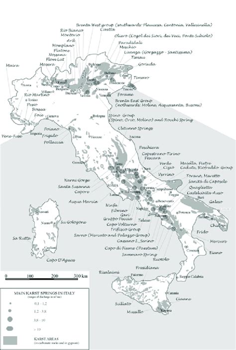 Mappa delle principali aree carsiche in Italia