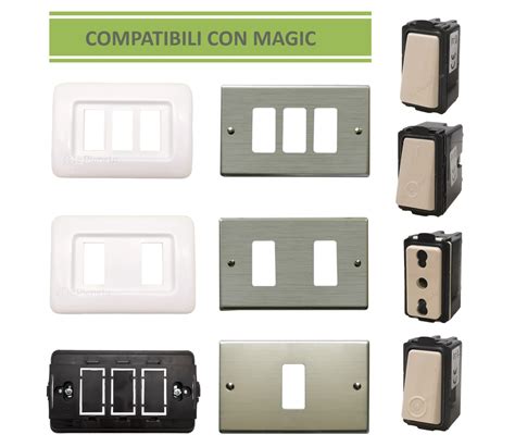Esempi di placche delle serie Magic e Surfline in diverse finiture