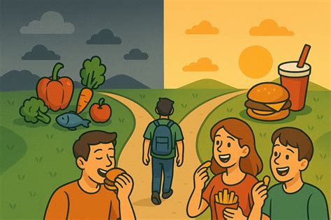 Illustrazione che mostra una persona che evita il cibo in un contesto sociale