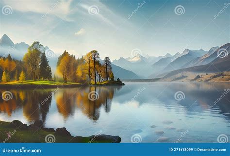 Panorama di montagne con un lago sereno