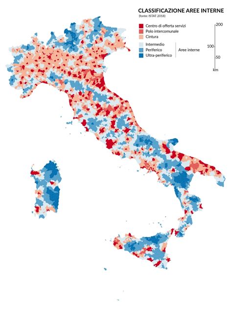 Mappa dell'Italia che evidenzia le aree interne con piccole scuole