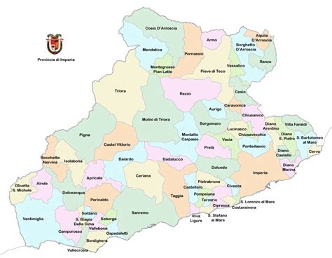 Mappa della provincia di Imperia con evidenziate le località con professionisti