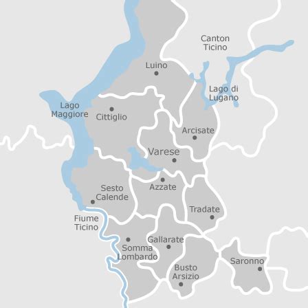 Mappa della provincia di Varese con evidenziate le aree di competenza della Psichiatria Lariana Ovest