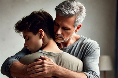 genitore che stringe forte un figlio adulto