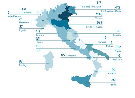 Mappa dell'Italia che evidenzia la distribuzione dei centri specializzati per i disturbi alimentari