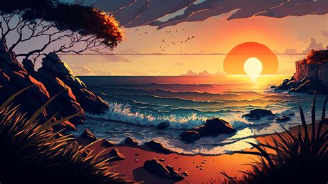 Immagine stilizzata di un tramonto con una figura anziana riflessiva