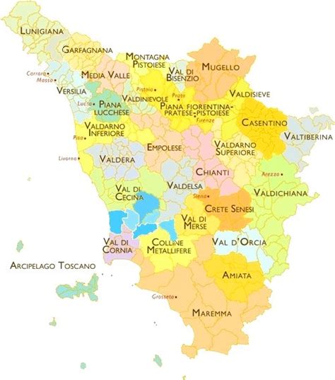 Mappa della Toscana con evidenziate le aree di intervento della Asl Toscana Sud Est