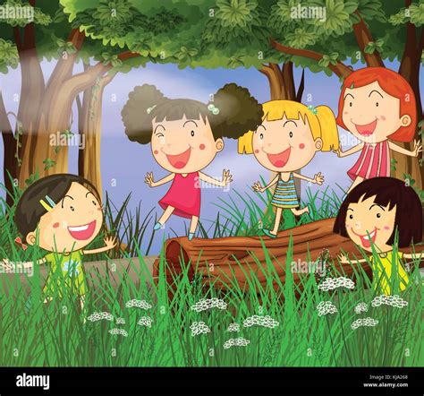 Bambini che giocano in un bosco
