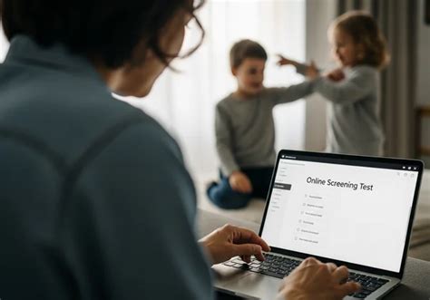 Bambino che fa un test online con un genitore