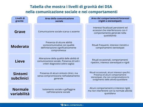 Diagramma che illustra le differenze tra Autismo Livello 1, 2 e 3 secondo il DSM-5