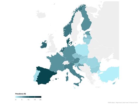Mappa che mostra la prevalenza del consumo di benzodiazepine in Europa
