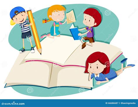 Bambini che leggono e scrivono in un ambiente scolastico