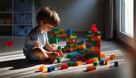 Bambino che gioca con blocchi costruzioni, metafora dello sviluppo