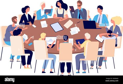 Illustrazione di un tavolo rotondo con persone che discutono