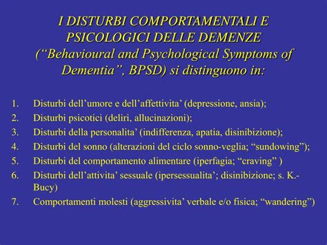Diagramma che illustra le diverse tipologie di disturbi comportamentali nella demenza