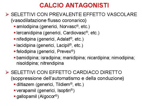 Diagramma che illustra l'azione dei calcio-antagonisti sulla pressione sanguigna