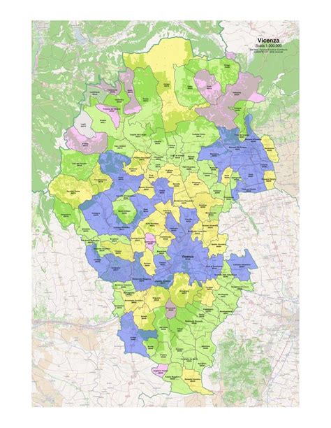 Mappa di Vicenza con evidenziate le aree dei professionisti