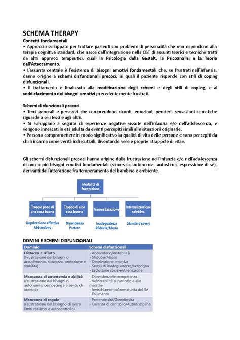 schema che illustra la Schema Therapy e i suoi concetti chiave