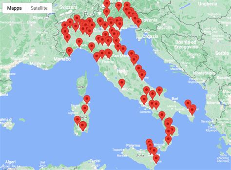 Mappa dell'Italia con indicati i centri di assistenza per l'autismo