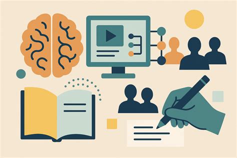 Icone che rappresentano diverse metodologie didattiche inclusive: cooperazione, tutoraggio tra pari, tecnologia, lezione capovolta
