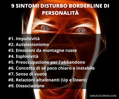 Infografica che elenca i sintomi del disturbo borderline di personalità