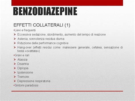 Infografica sugli effetti collaterali comuni delle benzodiazepine sul cervello