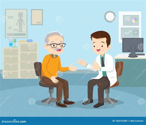 Illustrazione di uno specialista che parla con un paziente e un familiare