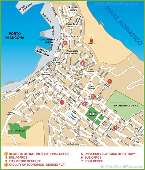 Mappa della città di Ancona con indicazione dei centri di salute mentale