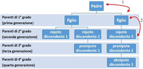 Diagramma che illustra il calcolo dei gradi di parentela